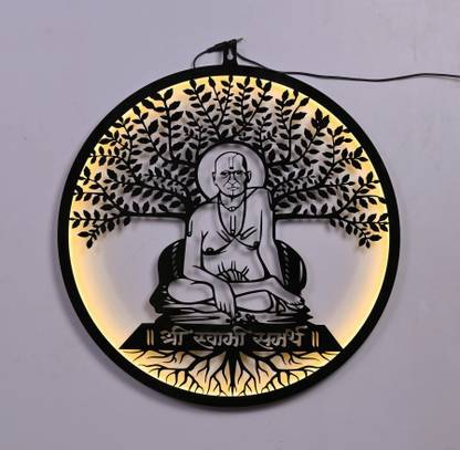 ART ENTERPISES Backlit Shree Swami Samarth 24 Inch 3D Wall Art with Led Backlight