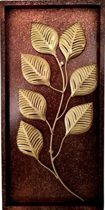 Wall Art Decor Golden Peepal Leaves Design, Bronze Textured Background