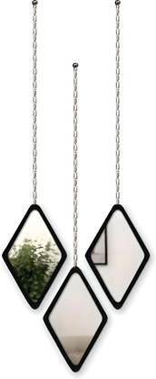VAH Diamond Shape Decorative Wall Mirror Hanging Chain Frameless (3 Piece)
