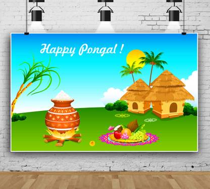 HRK CREATION Happy Pongal Holiday Harvest Festival of South India background (8*5 Feet)