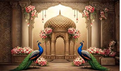 Backdropon Peacock Tapestry Design Printed Fabric Backdrop (5Feet Height & 8Feet width)