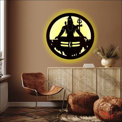 trendDecor Craft Mahadev Shiv Ji Wall Decor LED Light Wall Hanging | Neon LED Light Painting