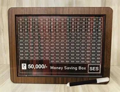 SES Piggy Bank, Money Bank Savings Plan Wooden Money Box with Counter Rs 50000 Coin Bank