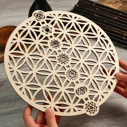 CURIOUS Button Unfinished Wooden 7 Chakra Geometry Wall Art Hanging Sculpture for Home