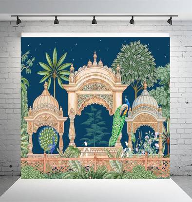 VAIDEV Gate Pichwai Mural Art Printed (8FTx8FT) Backdrop Cloth for Pooja Decoration