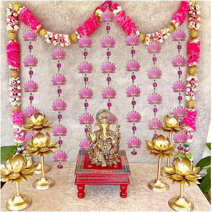 StepsToDo Decorative 5 Tier Lotus Hanging (Large) | Wooden Lotus Backdrop/Garland/Toran - Pack of 12