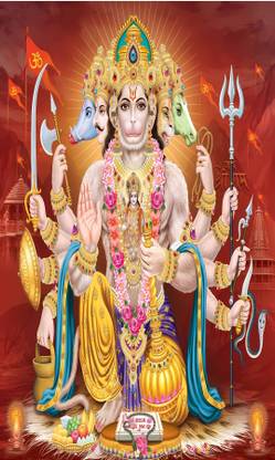 Backdropon Panch Mukhi Hanumanji Design Printed Fabric Backdrop(8Feet Height & 5Feet width)