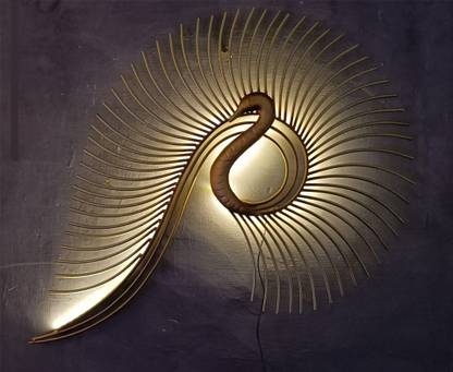 MS Enterprises Modernand Antique Golden Finish Wall Art in Creative Round Peacock shaped