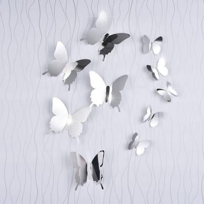 Newvent 19 cm Butterfly 3D Mirror Wall Stickers Adhesive Mirror Wall Art (4Pcs) Self Adhesive Sticker