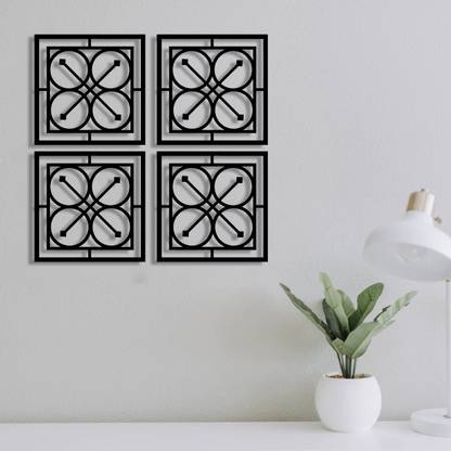 Art Street Flower Design MDF Jharokha Jali 3D Wall Art Square Abstract Hanging Ornaments Pack of 4