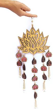 StepsToDo Lotus Flower Wind Chime with White Beads & Mini Lotus | Handmade & Hand Painted Pack of 10