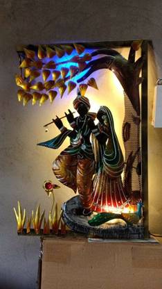 PitaraPlex Metal Wall Hanging Radha Krishna Square Frame Home Décor, Multi, 31X2X21In, LED