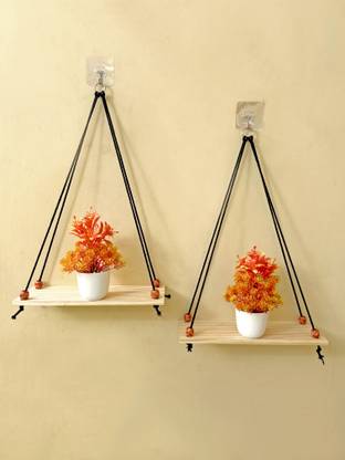 Fashionhub Macrame Wall Hanging Plant Shelf, 2-Tier Floating Shelves for Plants