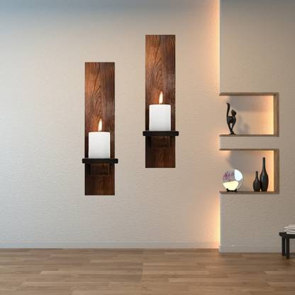 Shivucrafts Wall Mounted Wooden Candle Holder Set for Home Décor (Set of 2) Pack of 2
