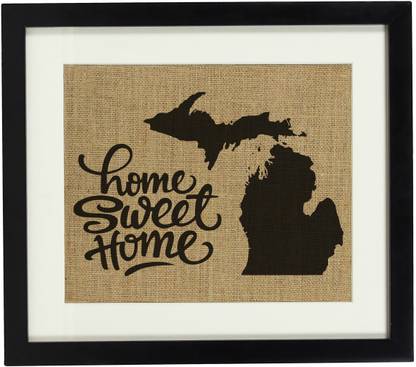 Darling Souvenir Home Sweet Burlap Print Wall Decor Michigan State Map -Burlap Print with Frame