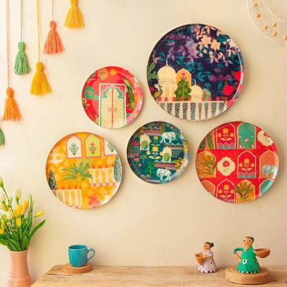 Ritualistic Vintage India Metal Wall Plates | Wall Sculpture & Decor| Home Decoration | Pack of 5