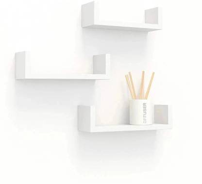 Decostyle U Shape Wooden Wall Shelf and Wall Shelves for Living room (Number of Shelves-3)