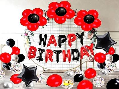 Satya Vipal Happy Birthday Decoration Red Black Theme Combo Of 60 Pcs Pack of 60