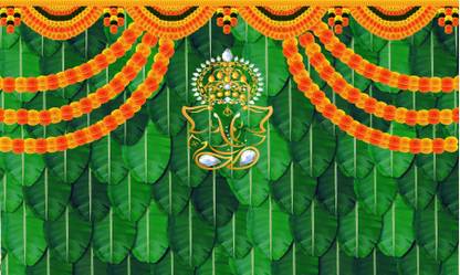 Backdropon Lord Ganesha Design Printed Fabric Backdrop (5Feet Height & 8Feet width)