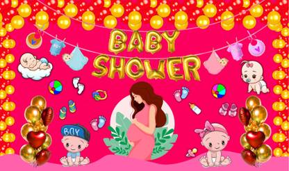 Backdropon Baby Shower Decoration Design Printed Fabric Backdrop(5Feet Height &8Feet width)