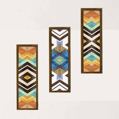 LET ME DECOR 3 Piece Geometric Aztec Wooden Wall Hanging Decor (Multicolor)