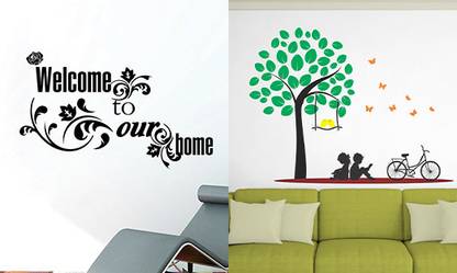 EJAart Combo Set of 2 Wall Stickers |Welcome Home Vine|Kids under the tree Pack of 2