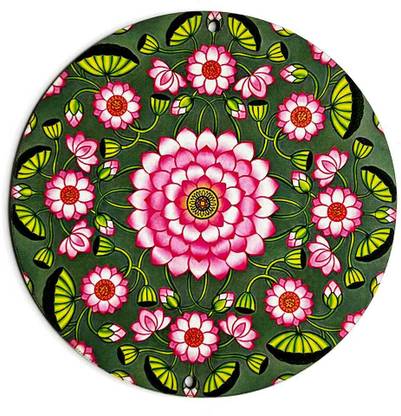 Craft Shop Alekhan Green & Pink Colour MDF Base Round Shaped Cutout Pack of 6