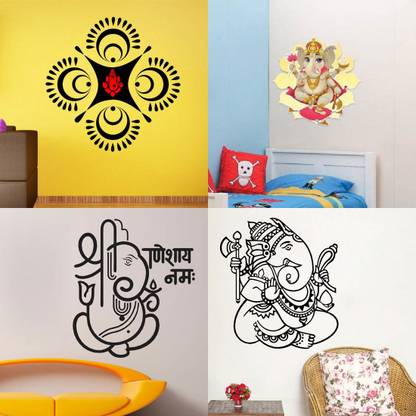 EJAart Decorative Ganesha | Dancing Ganesha | Ganeshaye Nmaha | Ganpati Pack of 4