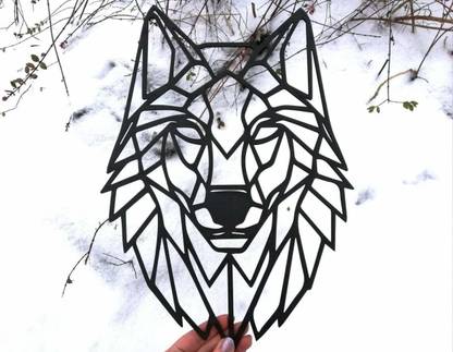 Baloda Wooden 3D Geometric Wolf Sign Wall Art Door Hanging Animal Plaque