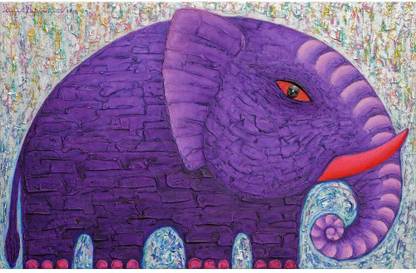 Pitaara Box Purple Elephant Unframed Wall Art Painting Print Canvas 16 inch x 25 inch Painting