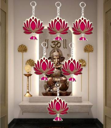 PREETENCY Pack of 6 Wall Door Hanging Lotus Latkan Toran with Cap (22.8 cm x 9.6 cm) Pack of 6