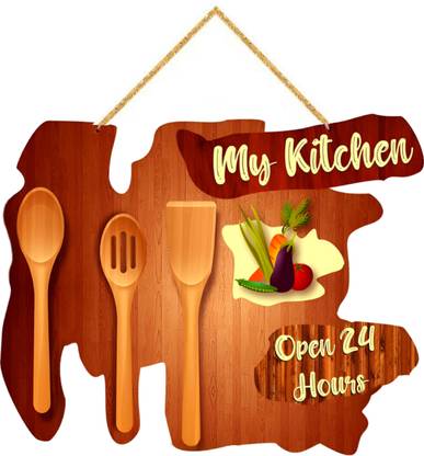 SDF My Kitchen-Open 24Hrs Wooden Wall Hanging For Restaurant, Kitchen Decor Item