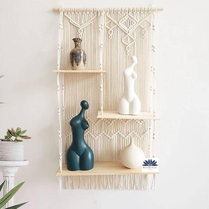 Anish Handicraft Wall Hanging Shelf Macrame Rope Tapestry with Three-Layer Storage Rack,