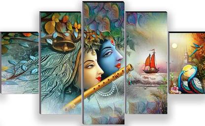 SNDArt Radha krishna Paintings for Wall Decoration - Set Of Five, 3d Scenery