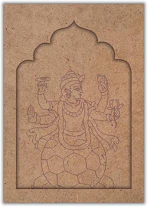 Printfry God Mahavishnu Jharokha Design Premarked MDF Cutout for Craft Work Home