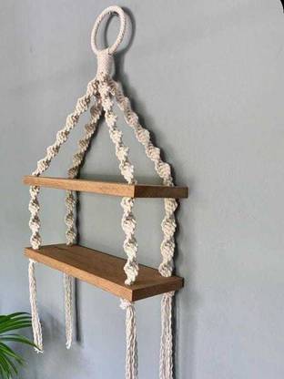 Royalmacrame Wall Hanging Shelf, 2-Tier Macrame Shelves Boho Bathroom Shelf