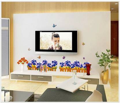 Indian Royals Blue And Purple Flower DesignSelf Adhesive Wall Sticker For Home Décor