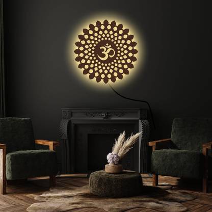 OSCUROCRAFTS Shree OM Mandala Wooden Wall LED Light Lamp Decorative for Home,Office,18x18Inch