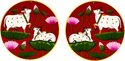 ADIKALA Both Side Face Pair Of Pichwai Cow With Lotus Design MDF 6 INCH- Pack of 18