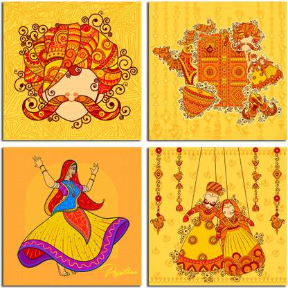 Yashoda Lining Store MDF Wall Hangings Pack of 04 Wodden Square Shape Pack of 4
