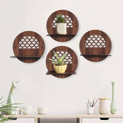 crystalsign Round Design Pot Stand Set of 4 Piece Wooden Wall Hanging for Home Office Decor