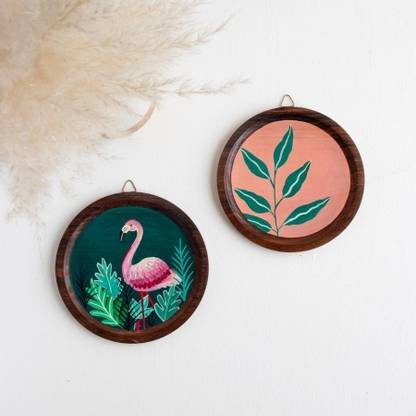 MIRAI WOODS Daksh Wall Hanging Sheesham Wood Plates | Diameter-6.5" Pack of 2