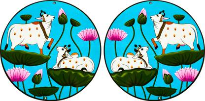 ADIKALA Both Side Face Pair Of Pichwai Cow With Lotus Design MDF 6 INCH- Pack of 6