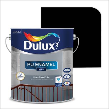 Dulux PU Enamel High Gloss Finish Paint for Interior, Exterior & Surfaces Black Black Enamel Wall Paint