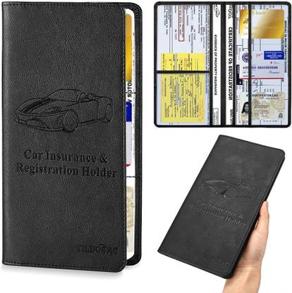 ELEPHANTBOAT Car Registration & Insurance Bag Bifold Leather Bag with 6 Transparent Pouches