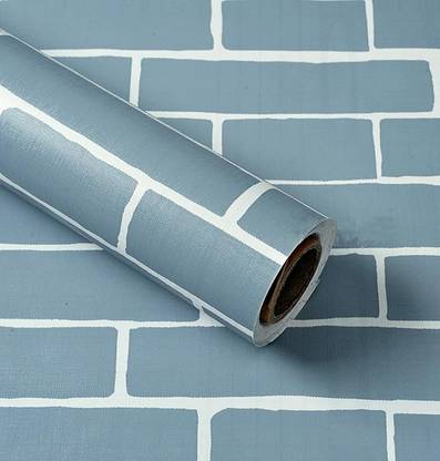 FOKRIM 500 cm Blue Bricks Wallpaper for Walls Sticker Waterproof Wallpaper Size: (45x500cm) Self Adhesive Sticker