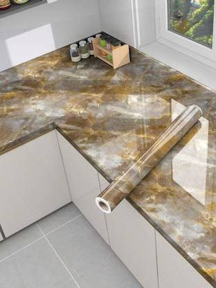 Onbet 200 cm Self Adhesive Glossy Marble Foil Waterproof Sticker For Kitchen And Home Self Adhesive Sticker