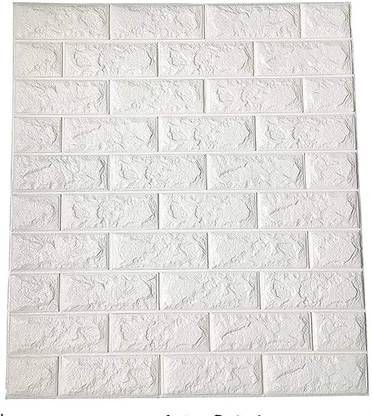 Pozet 195.58 cm Self Adhesive 3D Brick Wall Stickers for Home Decoration (77cm x 70cm) (White,1) Removable Sticker