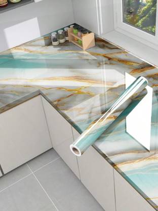 Onbet 200 cm Self Adhesive Glossy Marble Foil Waterproof Sticker For Kitchen And Home Self Adhesive Sticker