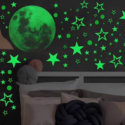 ThePrintlink 30 inch Glowing Sticker of Half moon and Star Pack of 150 Self Adhesive Sticker